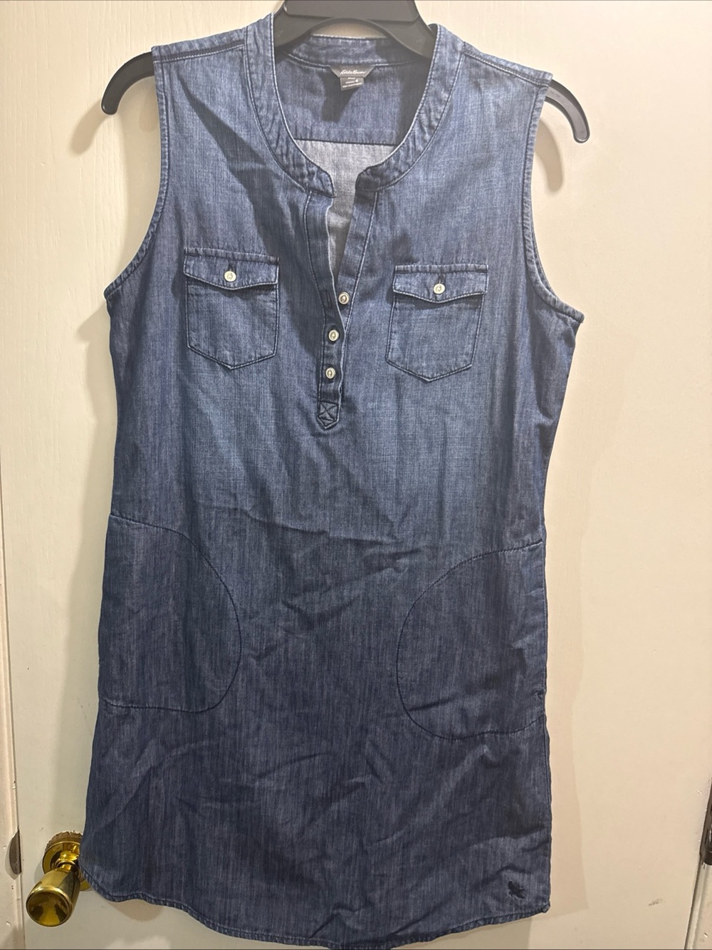Eddie Bauer Sleeveless Denim Shift Dress in Dark Blue
